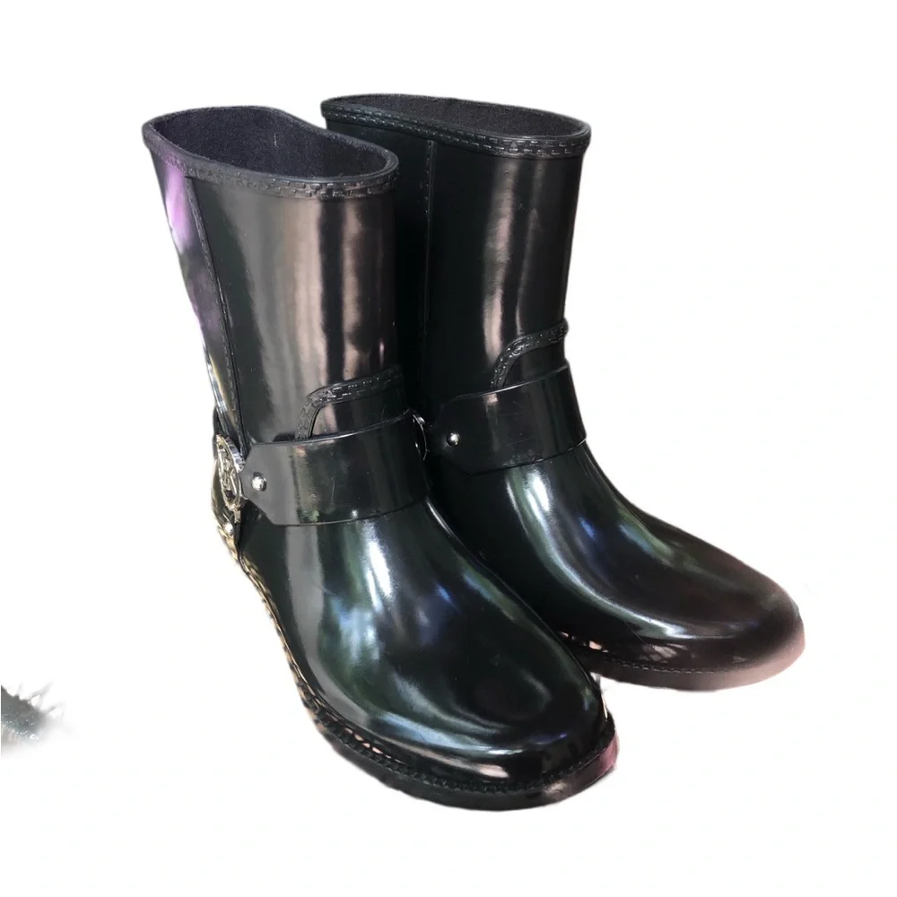 Michael Kors Black Fulton Harness Rain Boots Size 8